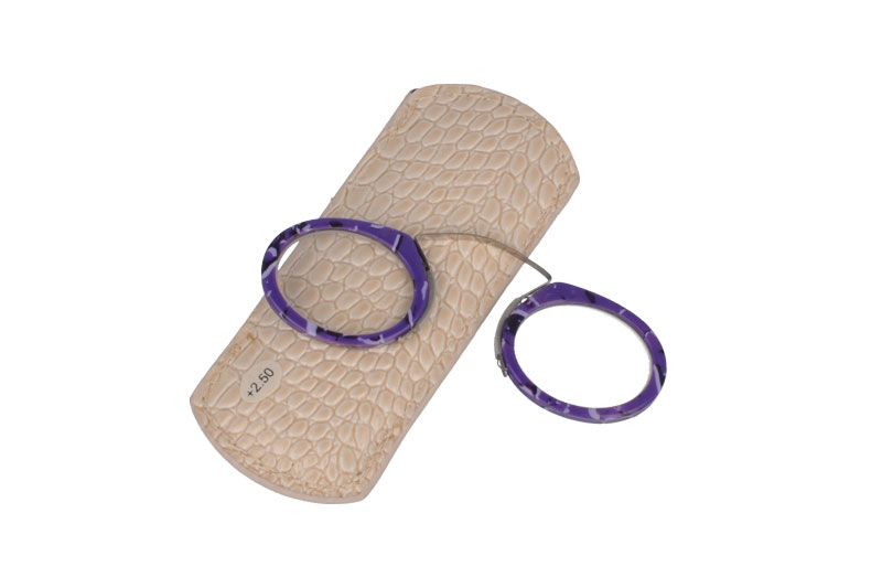 PURPLE COLOR full rim MINI reading glasses +100~+400 with leather case