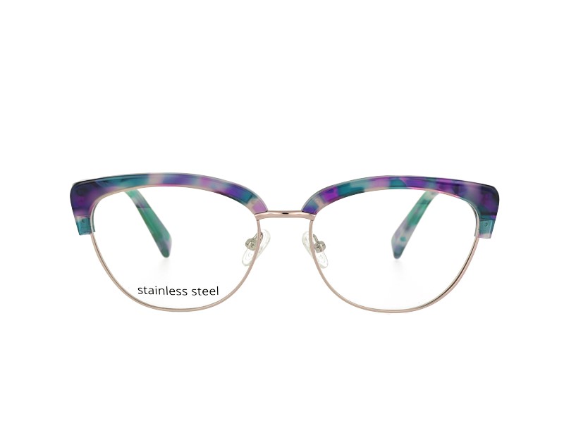 Cat eye Acetate and stainless steel combination optical frame prescription spectacles