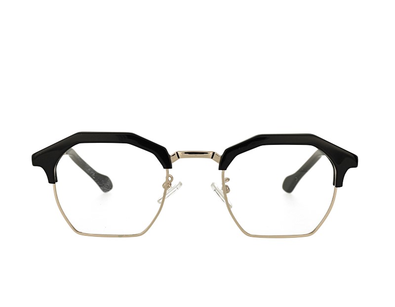 unisex hexagon acetate and metal combination eyeglasses eyewear