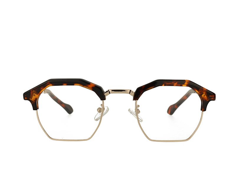 unisex hexagon acetate and metal combination eyeglasses eyewear