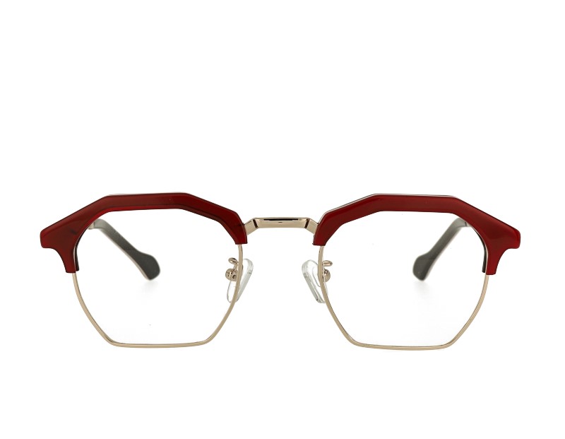 unisex hexagon acetate and metal combination eyeglasses eyewear