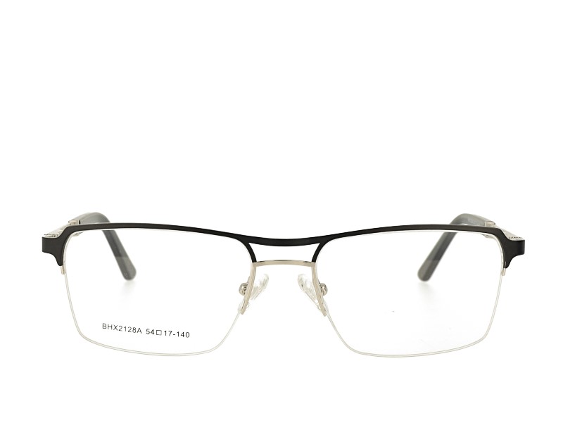 Half rim Double bridge metal frame with acetate temples with spring hinge