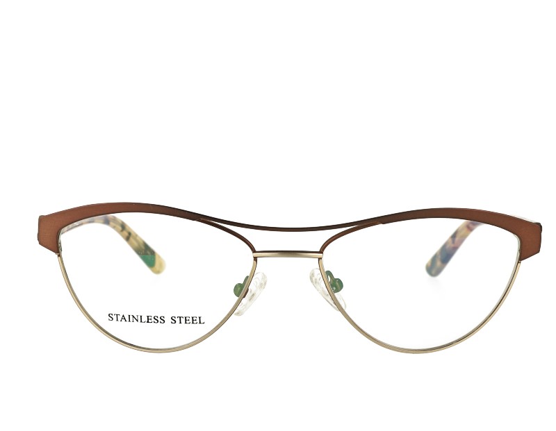 Cat Eye Double Bridge Metal Optical Frame acetate Temple