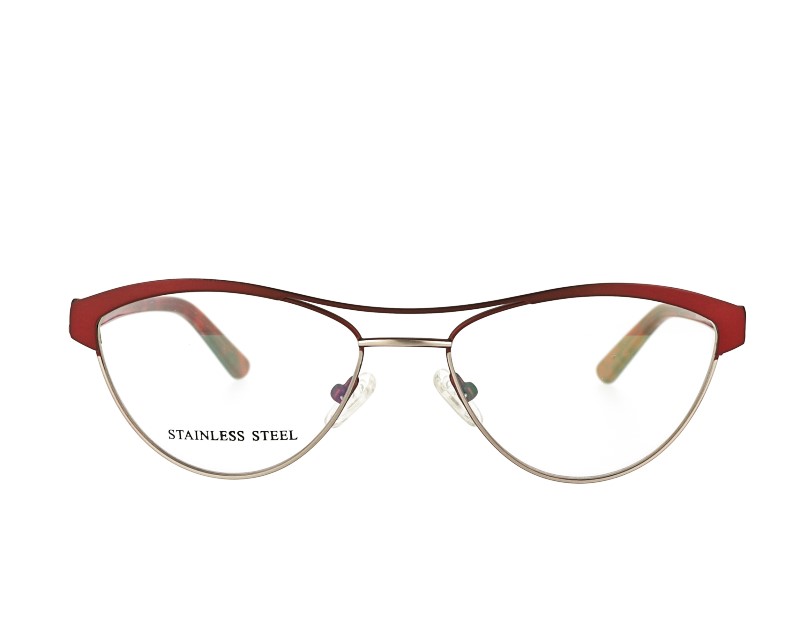 Cat Eye Double Bridge Metal Optical Frame acetate Temple