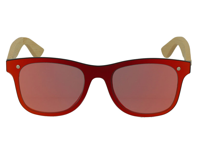 Integrated Mirror Lens Plastic Sunglasses with Bamboo Temples