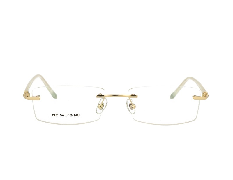 Rimless woman's metal Optical frame Eyewear with crystal acetate temples