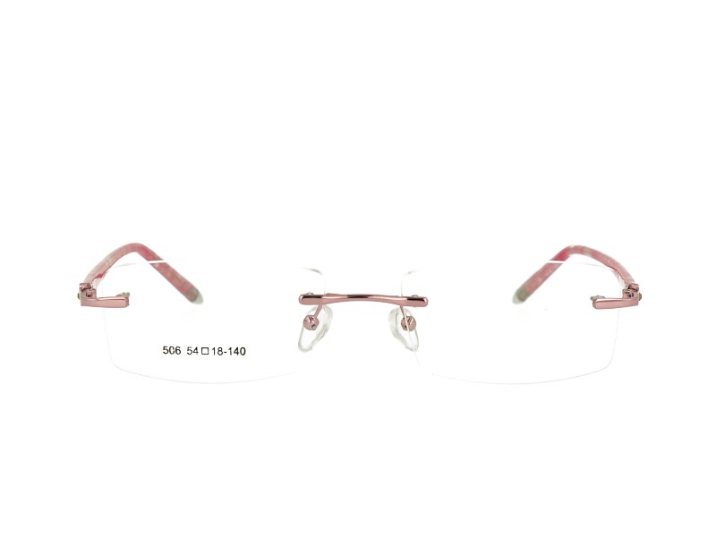 Rimless woman's metal Optical frame Eyewear with crystal acetate temples