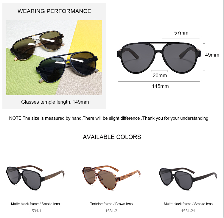 Unisex Aviator Natural Bamboo Wood Hand Made UV400 Polarized Sunglasses