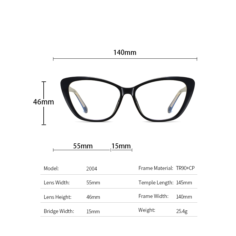 Designed Woman's Cat Eye Optical frame TR90 CP Mixed Eyeglasses Spring Hinge