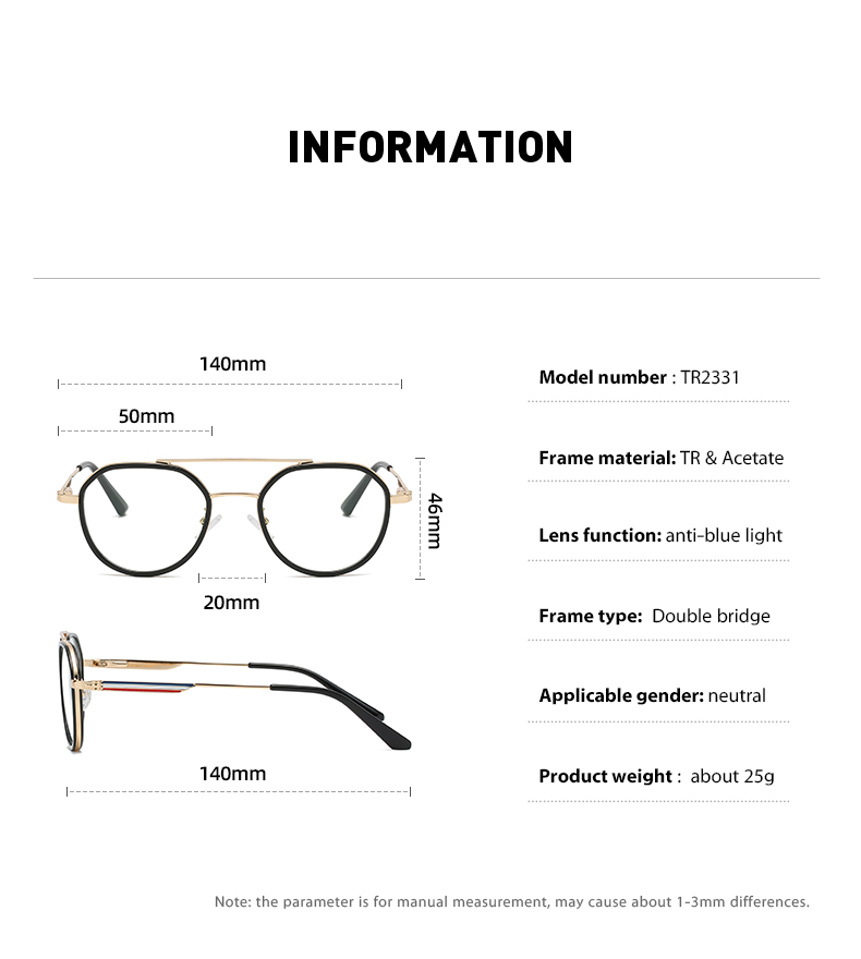 Unisex Aviator Optical frame Combination Eyeglasses Vintage Eyewear