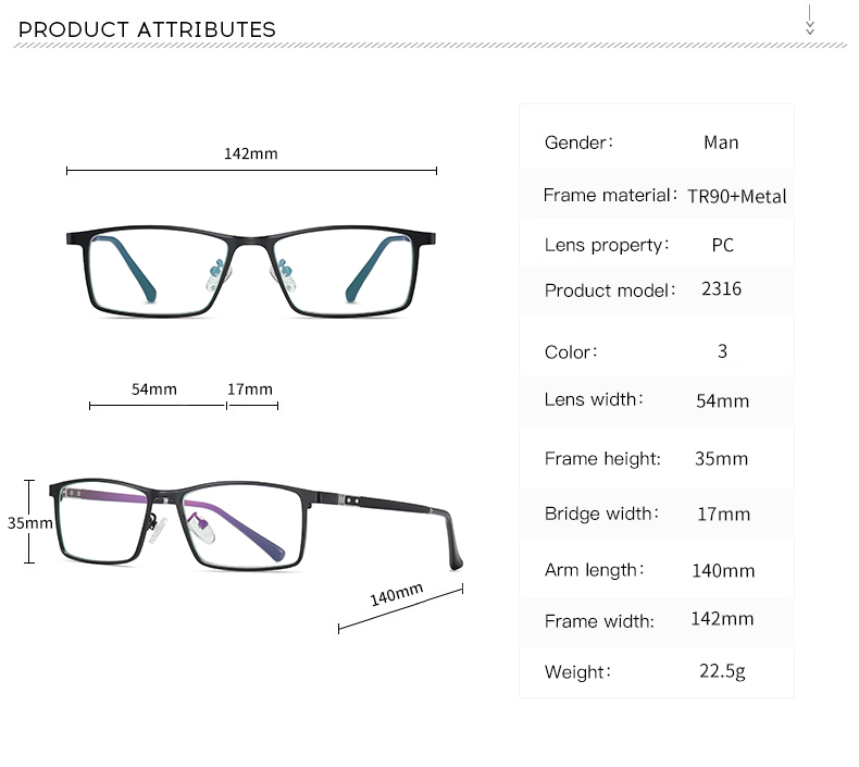 Mans Rectangle Optical frame Metal  Eyeglasses Classic Eyewear