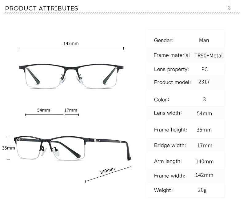 Mans Rectangle Optical frame Half Rim Metal Eyeglasses Classic Eyewear