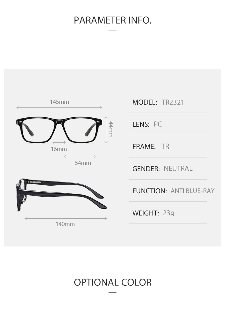 Unisex Classic Optical frame Spring Hinge Eyeglasses TR90 Eyewear