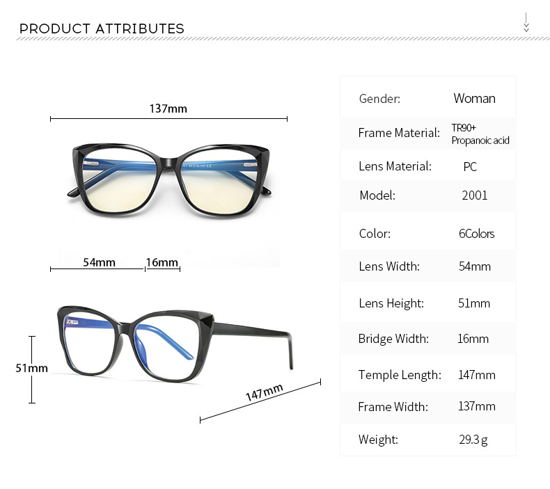 Woman's Cat Eye Optical frame TR90 CP Mixed Eyeglasses Spring Hinge