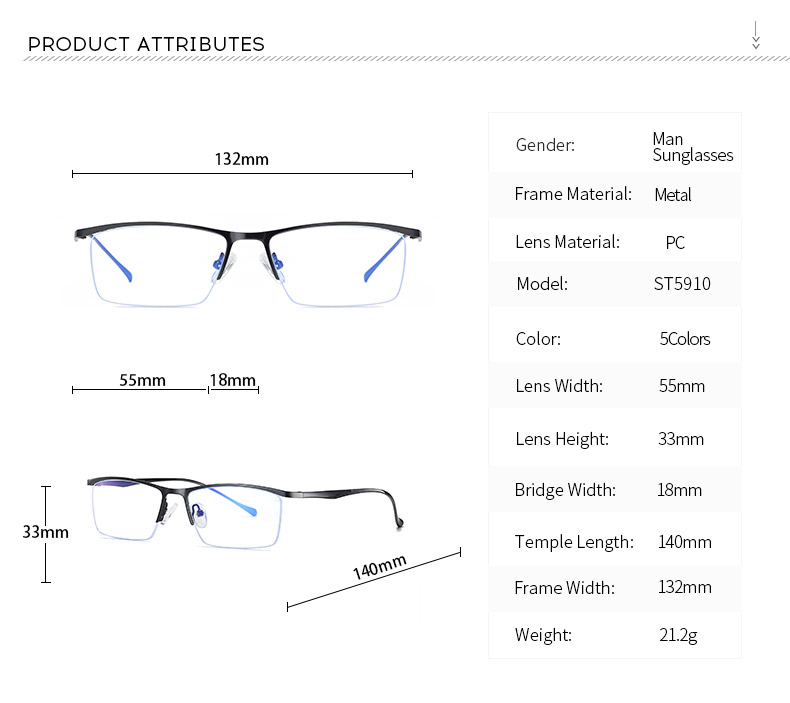 Half Rim Meal Man's Optical Frane Stainless steel Eyeglasses