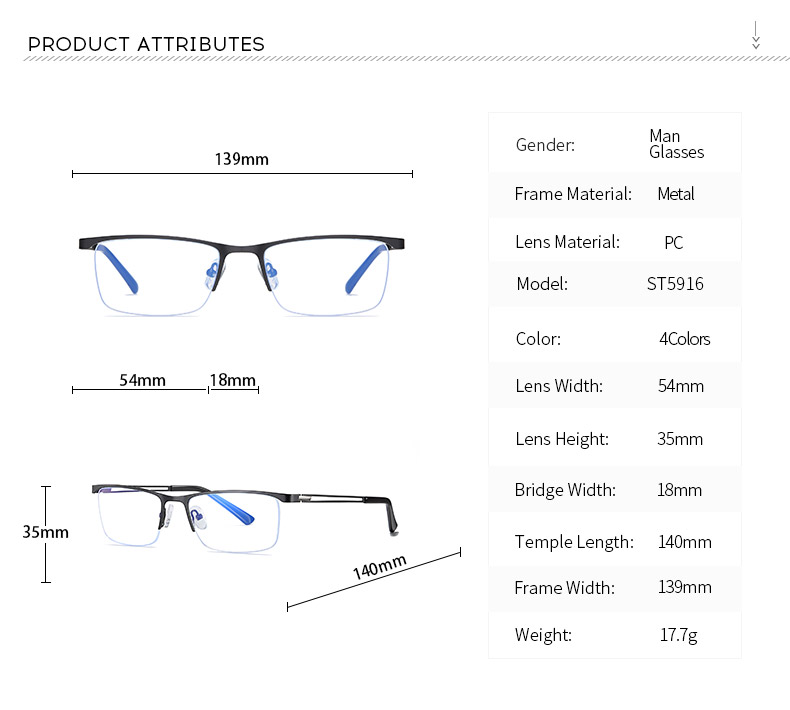Half Rim Meal Man's Optical Frame Stainless steel Eyeglasses