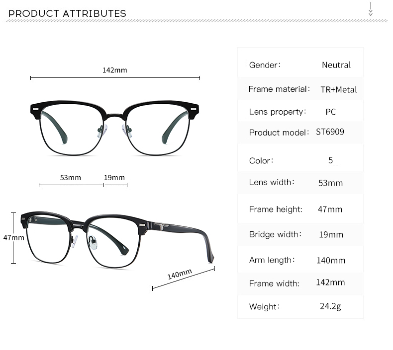 Vintage Retro Style Optical Frame Combination Eyeglasses