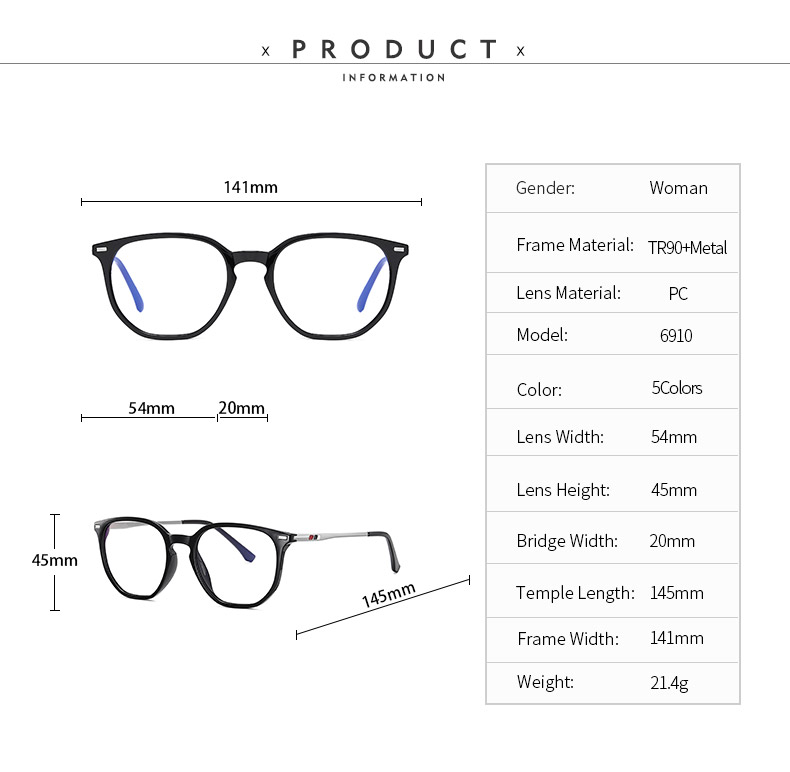 Full Rim Retro Style Optical Frame Combination Eyeglasses