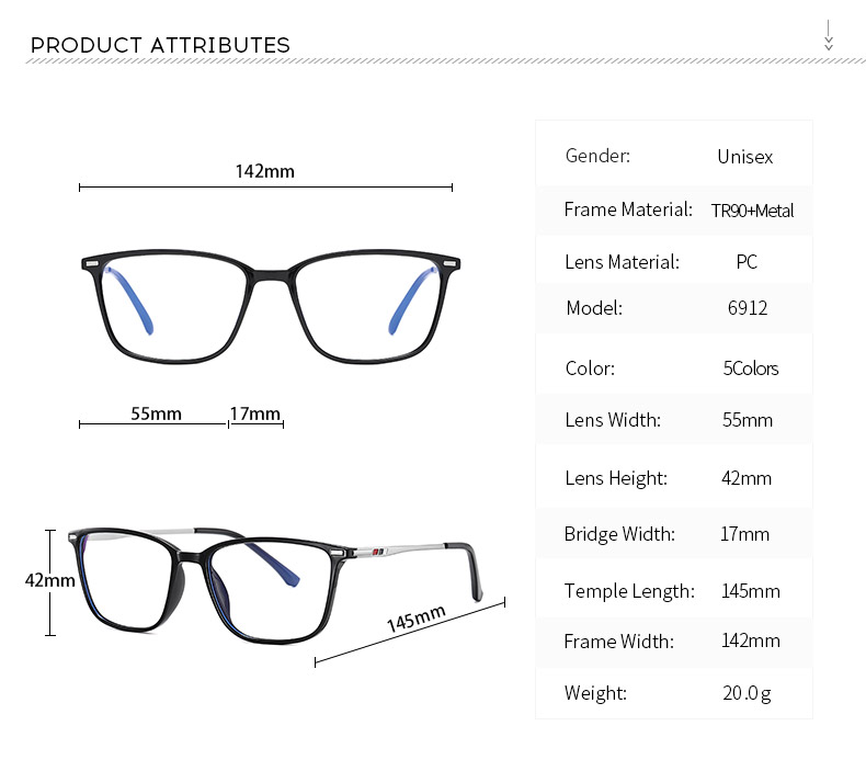 Full Rim Rectangle Optical Frame Combination Eyeglasses
