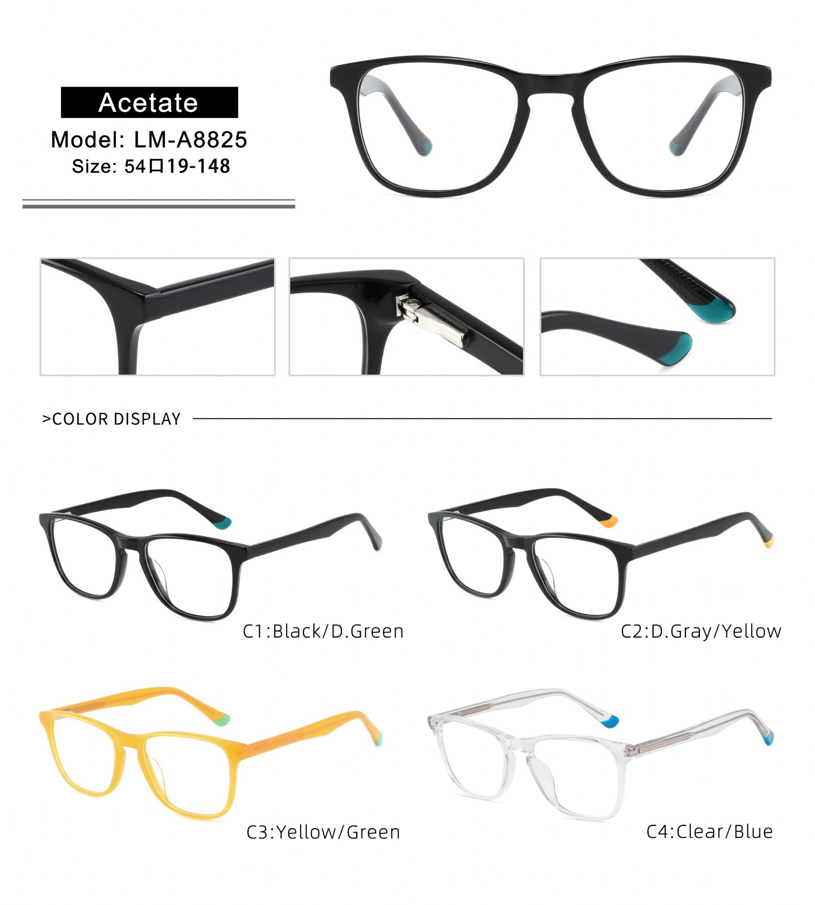 Sports Style Acetate Eyewear Spring Hinge