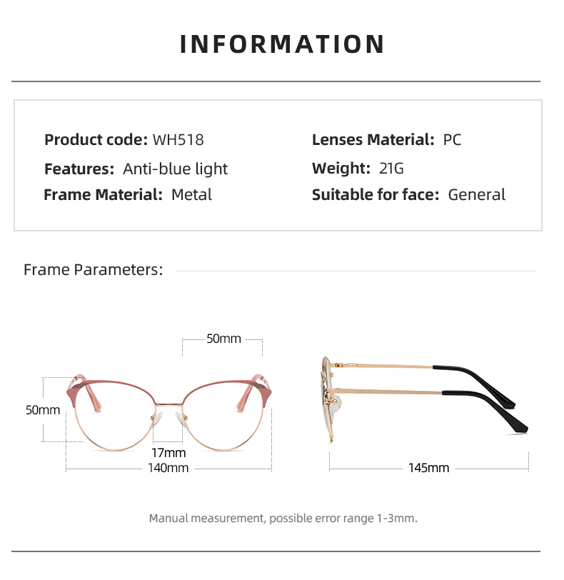 INS Cat Eye Optical frame Woman's Fashion Eyeglasses Spring Hinge