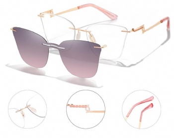 Butterfly Shape Rimless Designer metal Polarized Clip on Optical frame