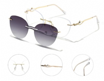 Cat Eye Rimless Stylish metal Polarized Clip on Optical frame