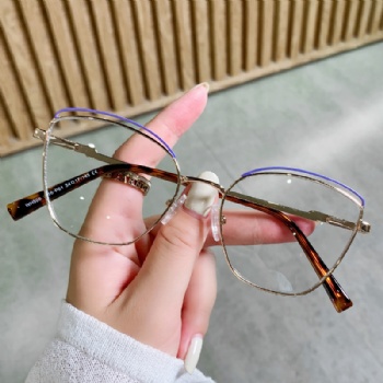 Hot Metal Womans Fashion Optical frame INS Cat Eye  Eyeglasses Spring Hinge