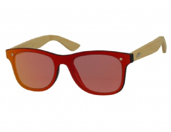 Integrated Mirror Lens Plastic Sunglasses with Bamboo Temples
