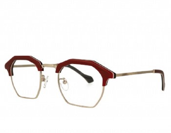 unisex hexagon acetate and metal combination eyeglasses eyewear